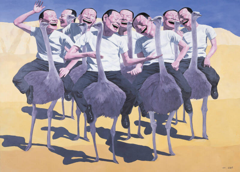 Minjun Yue, Ostriches, 1997