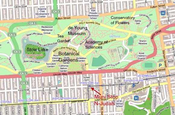 Map of SF Botanical Gardens streetcar stop