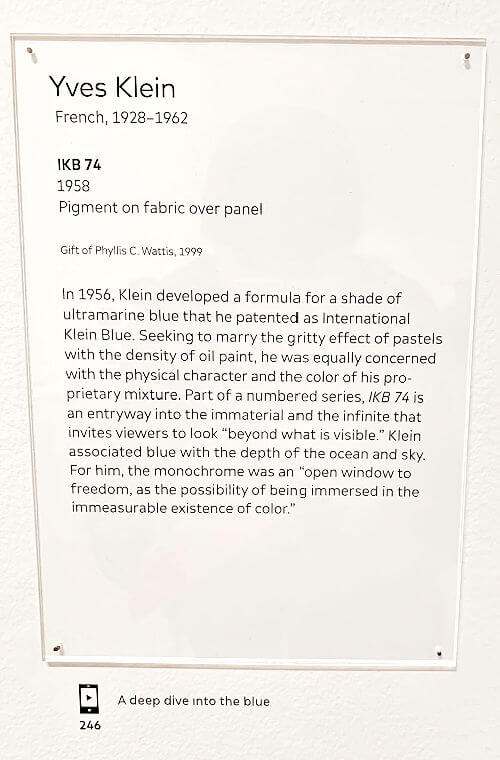 Description of Yves Klein's painting of a blue rectangle at SF MOMA