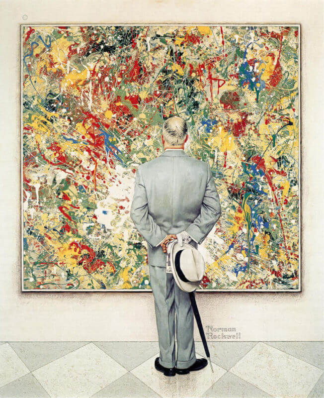 Norman Rockwell's Connoisseur, homage to Jackson Pollock