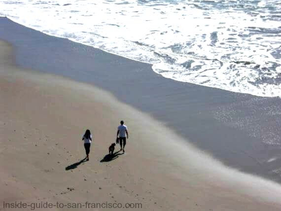 Couple with dog at Ocean Beach San Francisco