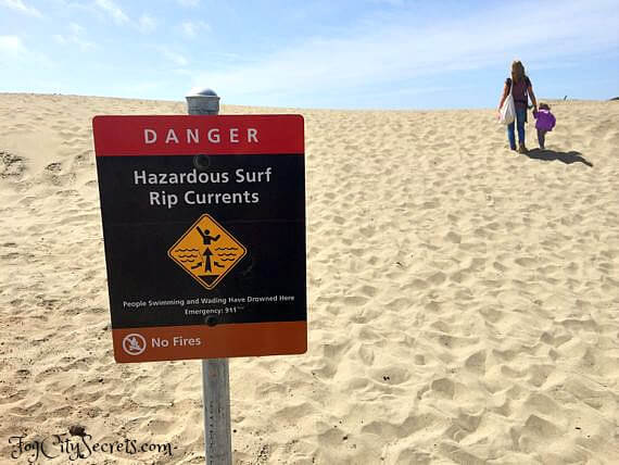 Rip current warning sign at Ocean Beach San Francisco