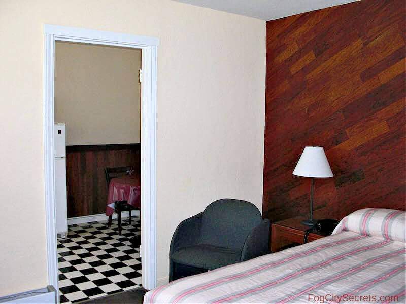 Bedroom in ketchenette room at the Ocean Park Motel in SF