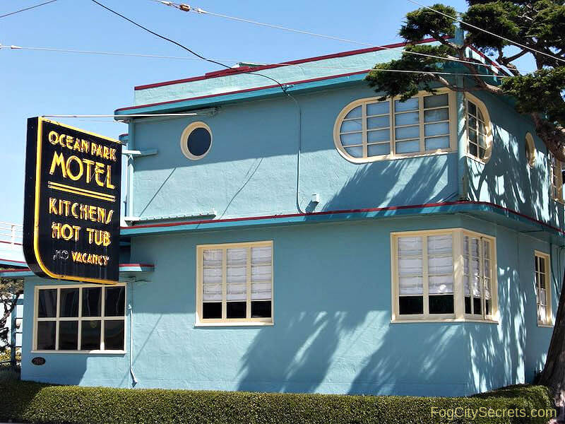Frot of the Ocean Park Motel in San Francisco's Sunset Distric