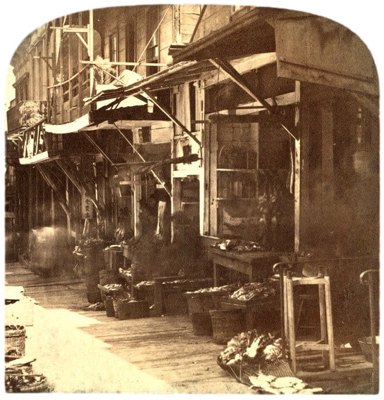Chinese shops on Sacramento Street, old San Francisco Chinatown