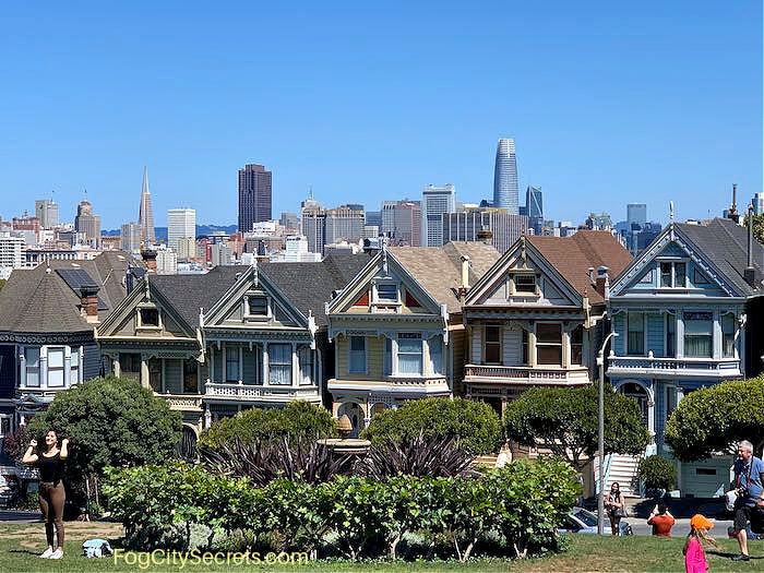 Row of Painted Ladies with downtown San Francisco in background Row of Painted Ladies with downtown San Francisco in background