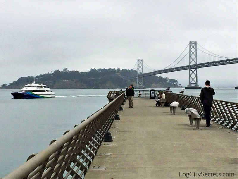 View of ferry, Bay Bridge and Yerba Buena from Pier 14 View of ferry, Bay Bridge and Yerba Buena from Pier 14