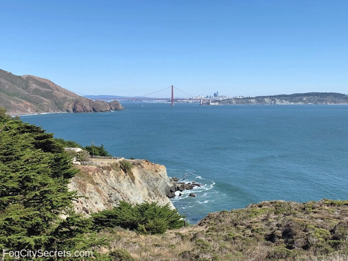 View of the Golden Gate Bridge and San Francisco from the trail to Point Bonita Lighthouse