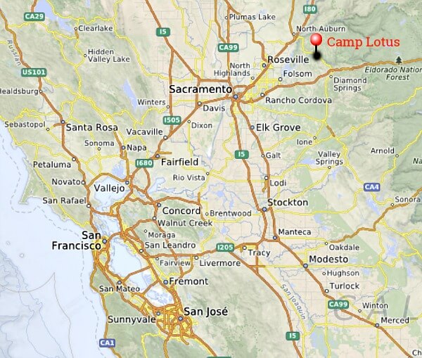 Map of route to Camp Lotus whitewater rafting from San Francisco Map of route to Camp Lotus whitewater rafting from San Francisco