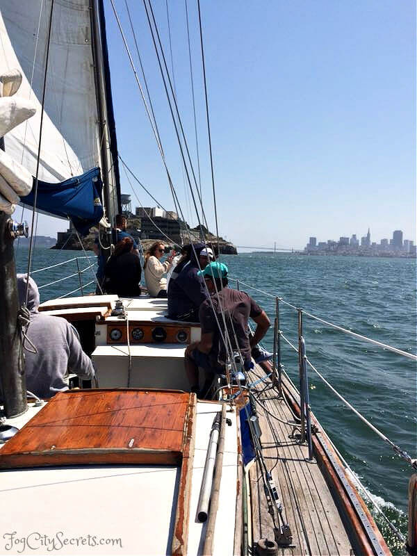 On the sailboat cruise, view of downtown SF and Alcatraz