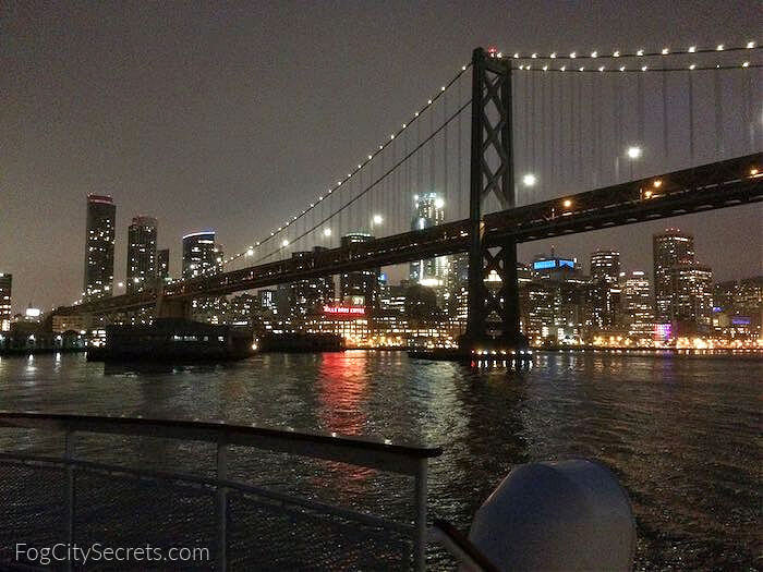 San Francisco skyline at night from Hornblower dinner cruise