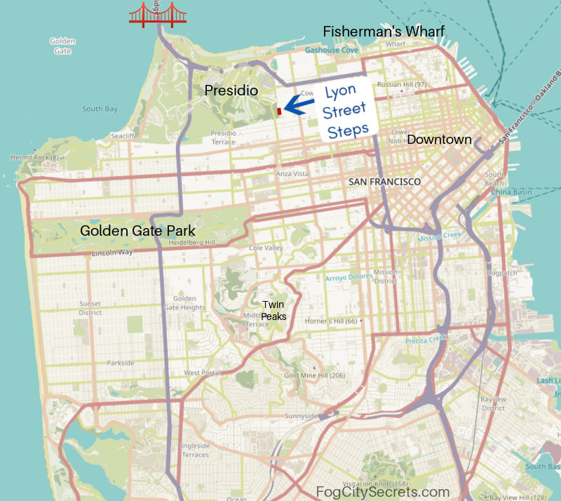 Map showing Lyon Street Steps in SanFrancisco Map showing Lyon Street Steps in SanFrancisco