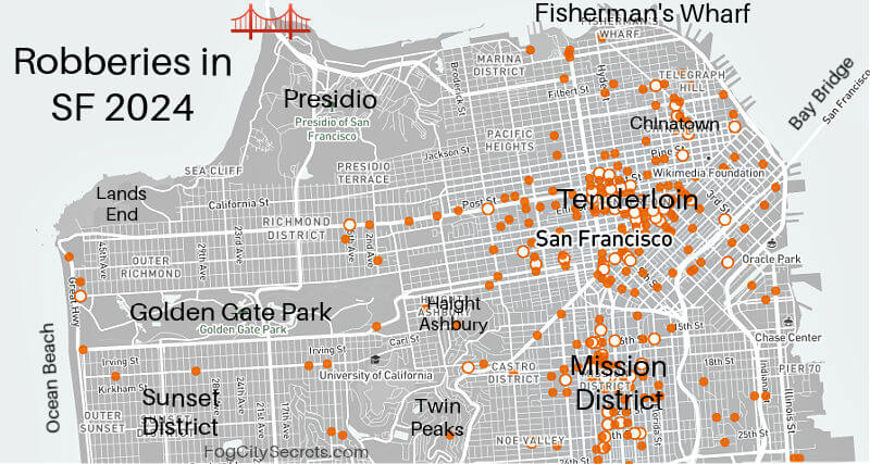Map of San Francisco robberies in 2024 Map of San Francisco robberies in 2024