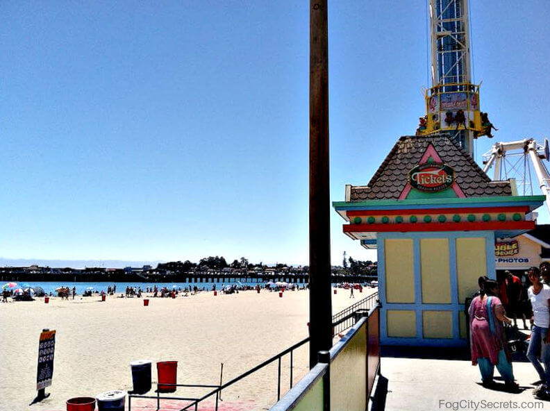View of beach from Santa Cruz Boardwalk