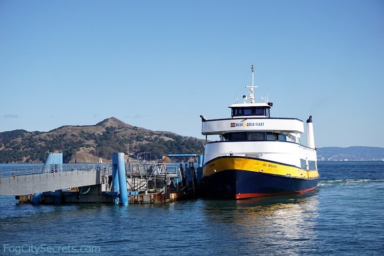Blue and Gold Ferry at Sausalito dock.