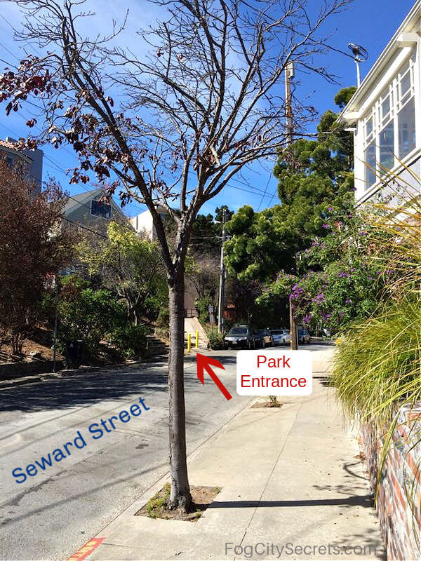 Seward Street with Seward Mini Park entrance marked Seward Street with Seward Mini Park entrance marked