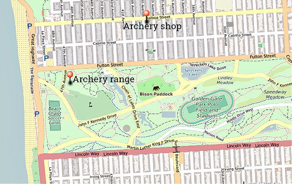 Map of SF archery range and archery shop Map of SF archery range and archery shop