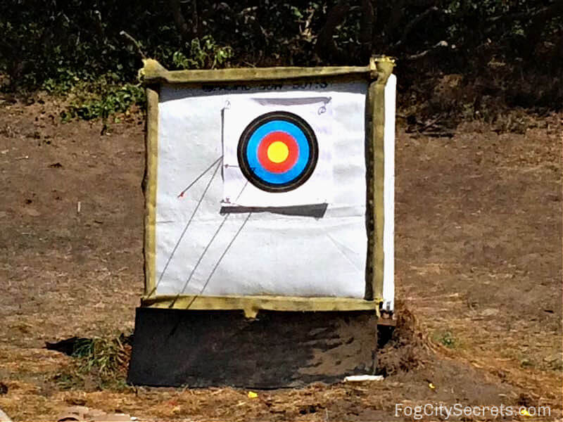Paper archery target attached to bales Paper archery target attached to bales