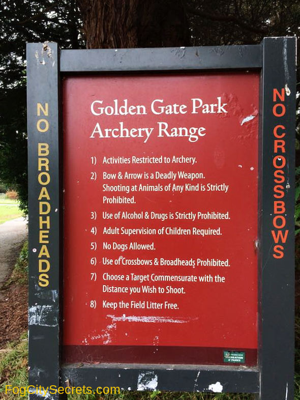 golden Gate Park archery range rules sign golden Gate Park archery range rules sign