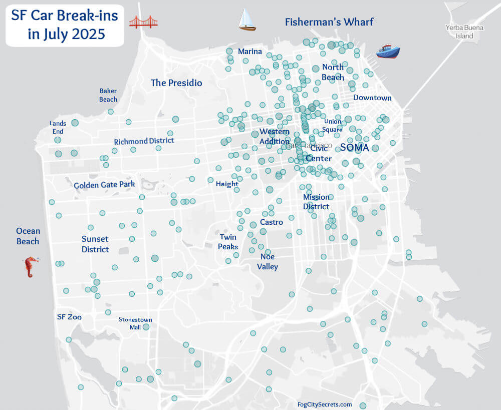 SF car break-ins map in July 2025 SF car break-ins map in July 2025