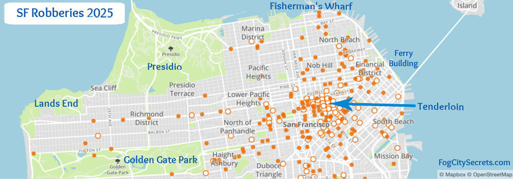 SF robberies map in 2025 in the northern half SF robberies map in 2025 in the northern half