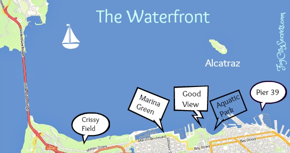 Map of Blue Angels viewpoints on SF waterfront