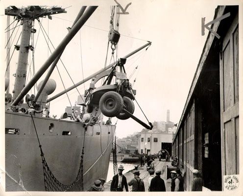 Loading military equipment at Pier 5 in 1944