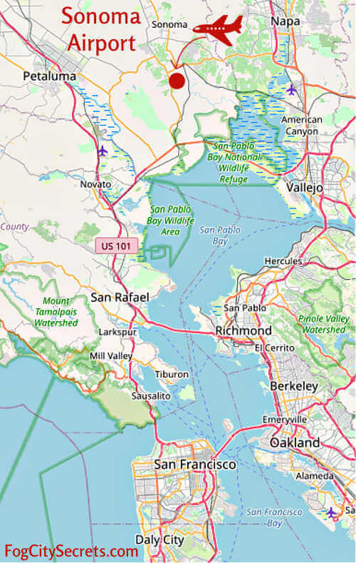 Map of Sonoma Valley Airport  and the Bay Area Map of Sonoma Valley Airport  and the Bay Area