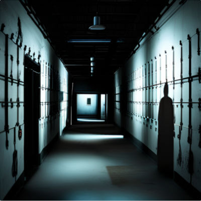 Spooky scene of Alcatraz cellblock at night Spooky scene of Alcatraz cellblock at night