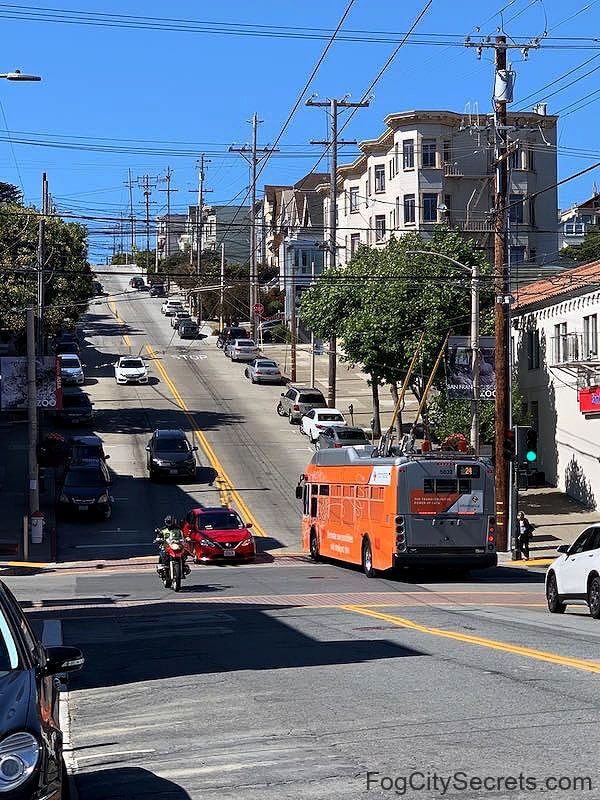 Steep hill on Castro Street in Noe Valley SF