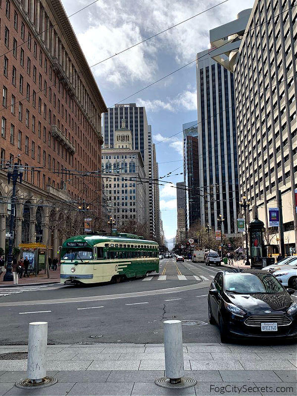 Streetcar at the end of Market Street in San Francisco Streetcar at the end of Market Street in San Francisco