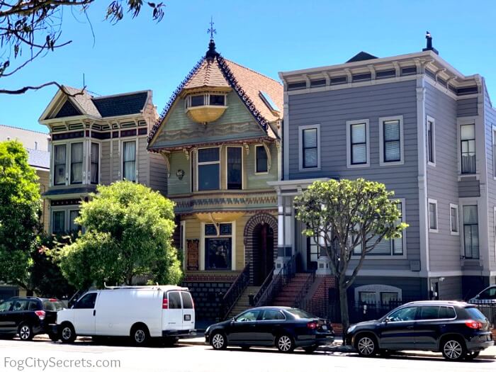 Row of three Victorians in SF, in three styles Row of three Victorians in SF, in three styles