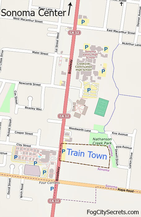 Map showing the location of Train Town in Sonoma