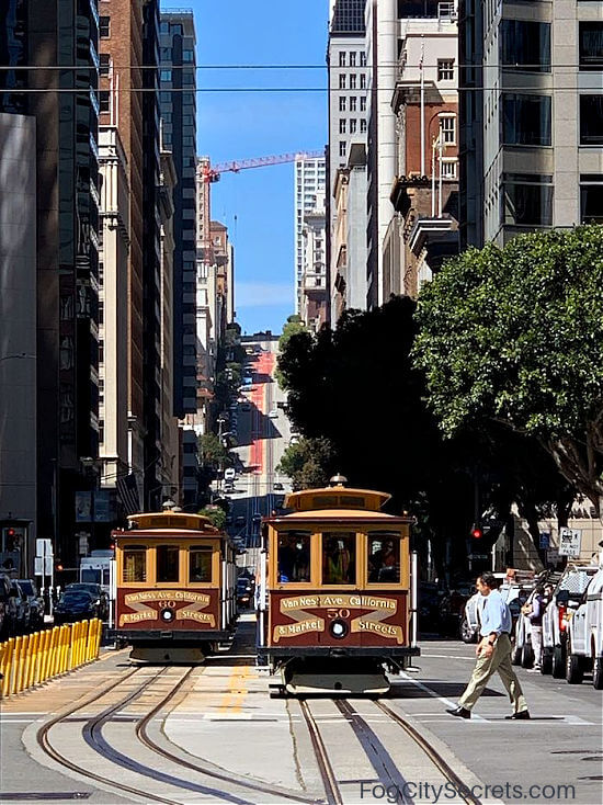 Two cables cars on California Street San Francisco Two cables cars on California Street San Francisco