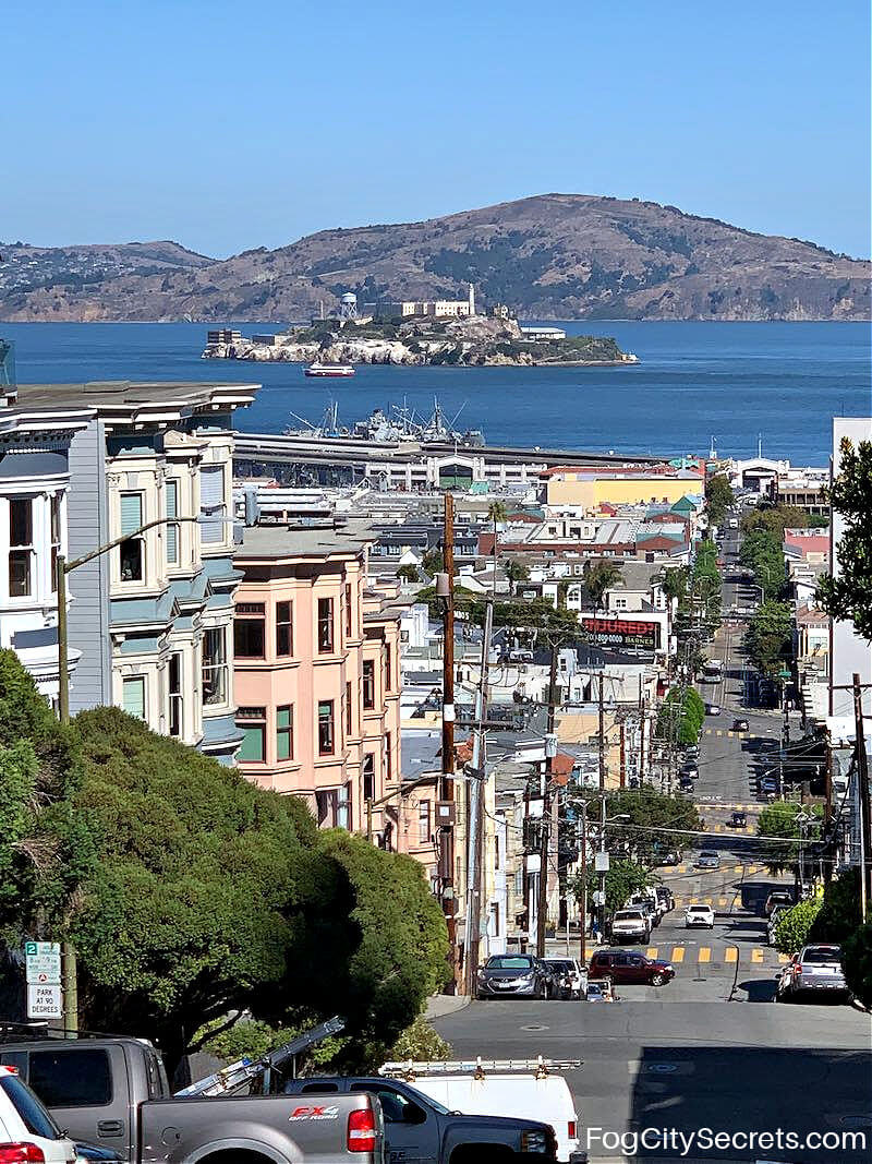 alcatraz view from Taylor Street Ina Coolbrith Park SF