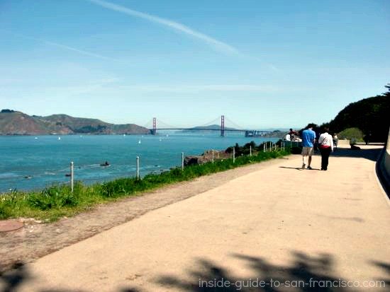 Lands End Coastal Trail, paved stretch with view of bridge